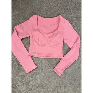 OQQ YOGA Pink Seamless Ribbed Cropped Long Sleeve Top Women's M
